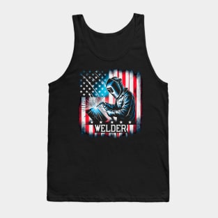 Welding Funny Welder Quotes USA American Flag Tank Top